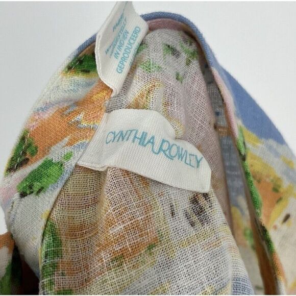 Cynthia Rowley Top Size Medium Linen Greek Island Print Short Sleeve Button Back - Picture 6 of 9